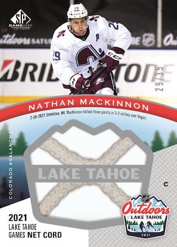 2021-22-SP-Game-Used-Hockey-Cards-NHL-Outdoors-Lake-Tahoe-Games-Net-Cord-Nathan-MacKinnon